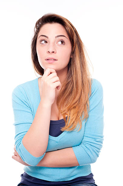 istock Young cute woman thinking on white background 471767575