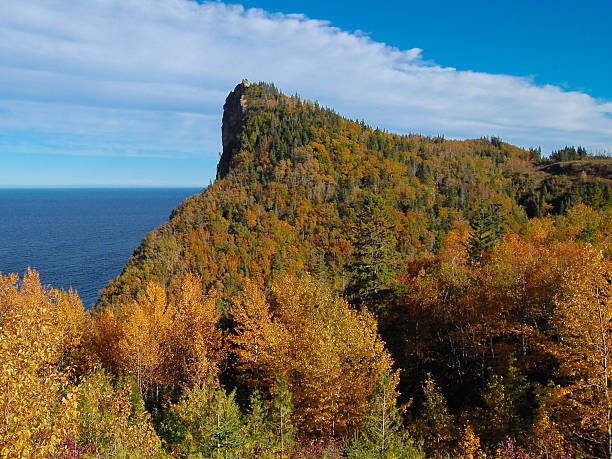Peak seashore cliff in autumn stock photo
