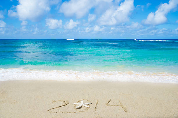 istock Number 2014 on the sand - holiday concept 471769159