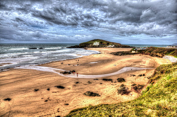 Burgh Island South Devon England UK near seaside village of Bigbury-on-Sea and Challaborough in colourful HDR bright artistic and vivid with cloudscape
