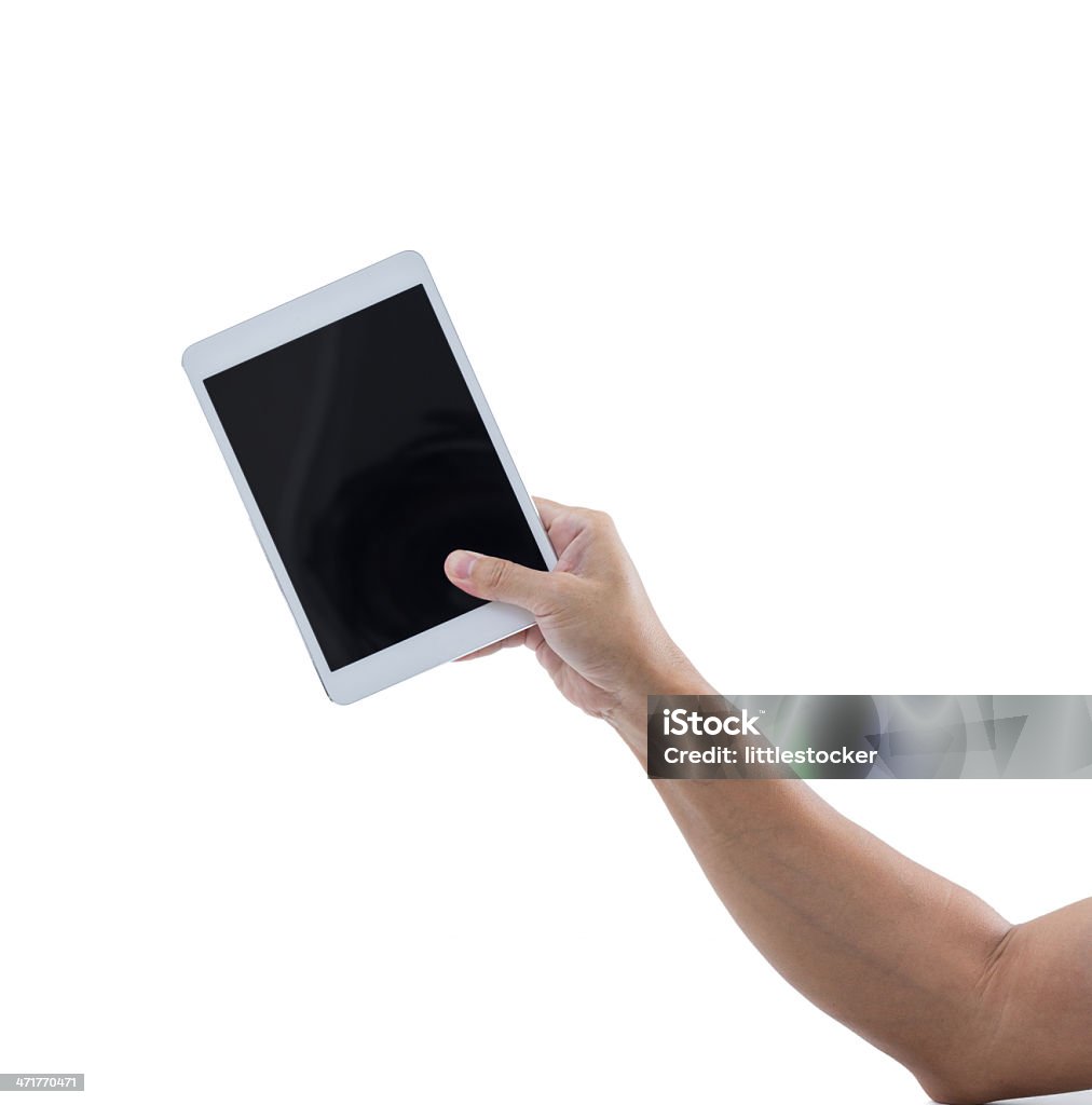 Mann hand halten digitale tablet isoliert auf weißem Hintergrund - Lizenzfrei Ausdruckslos Stock-Foto