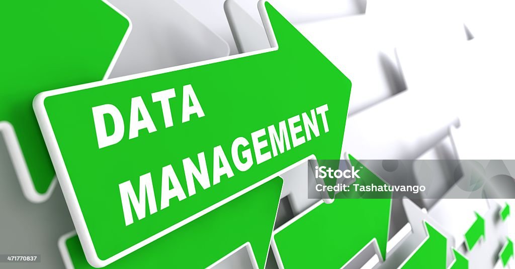 Data Management. Internet Concept. Data Management - Internet Concept. Green Arrow with "Webinar" slogan on a grey background. 3D Render. Abstract Stock Photo
