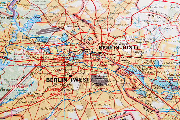 Old Berlin East and West Berlin map before the fall of the Berlin wall. east germany stock pictures, royalty-free photos & images