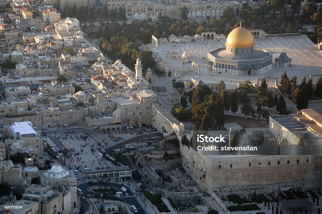 Jerusalem Aerial view of the Old City of Jerusalem Dome of the Rock mosque and the Wailing Wall Jerusalem Stock Photo