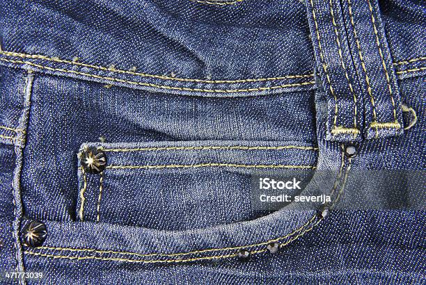 Foto de Blue Denim Jeans Com Textura De Bolso e mais fotos de stock de Abstrato - Abstrato, Algodão - Material Têxtil, Antigo