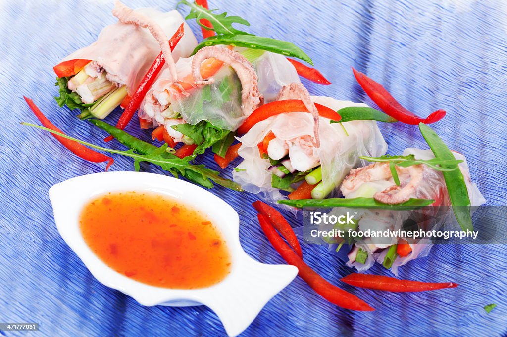 Vietnamesische Frühlingsrollen mit octopus - Lizenzfrei Chilisoße Stock-Foto