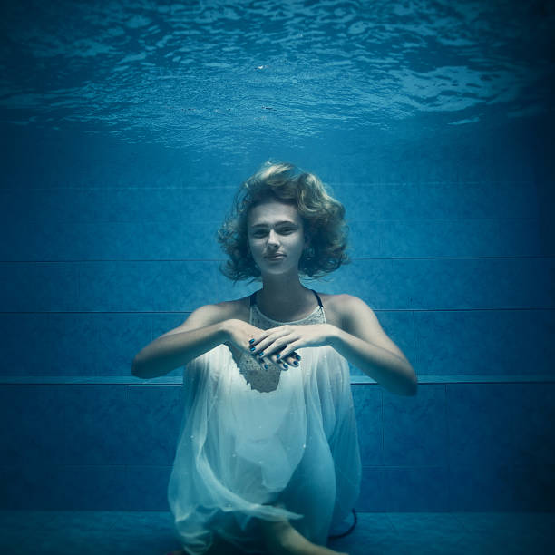 istock Young woman underwater portrait 471778047