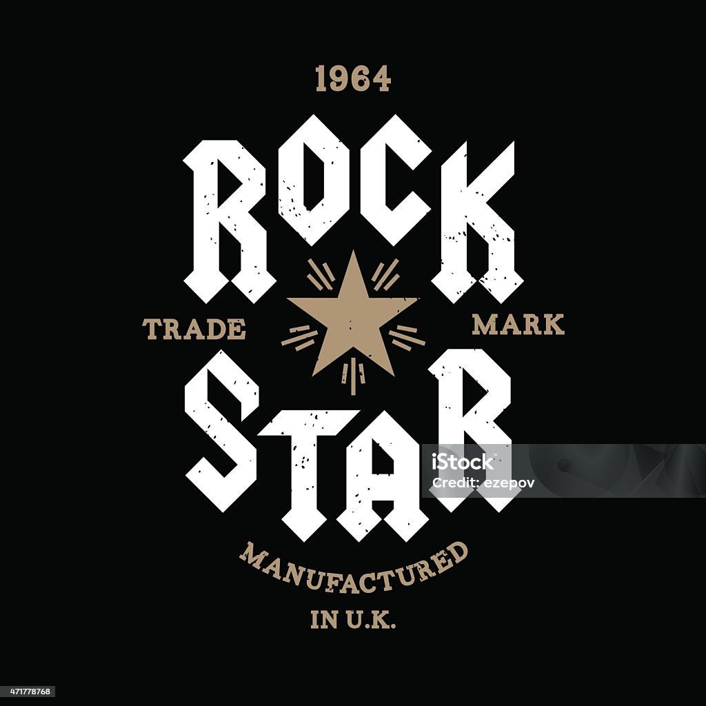 vintage rock label monochrome vector hipster retro badge , label  " rock star " for poster ,  flayer or t-shirt print with lettering , star , starburst and ray Rock Music stock vector