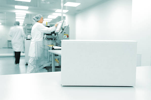 White box at an automated production line in a modern factor stock photo