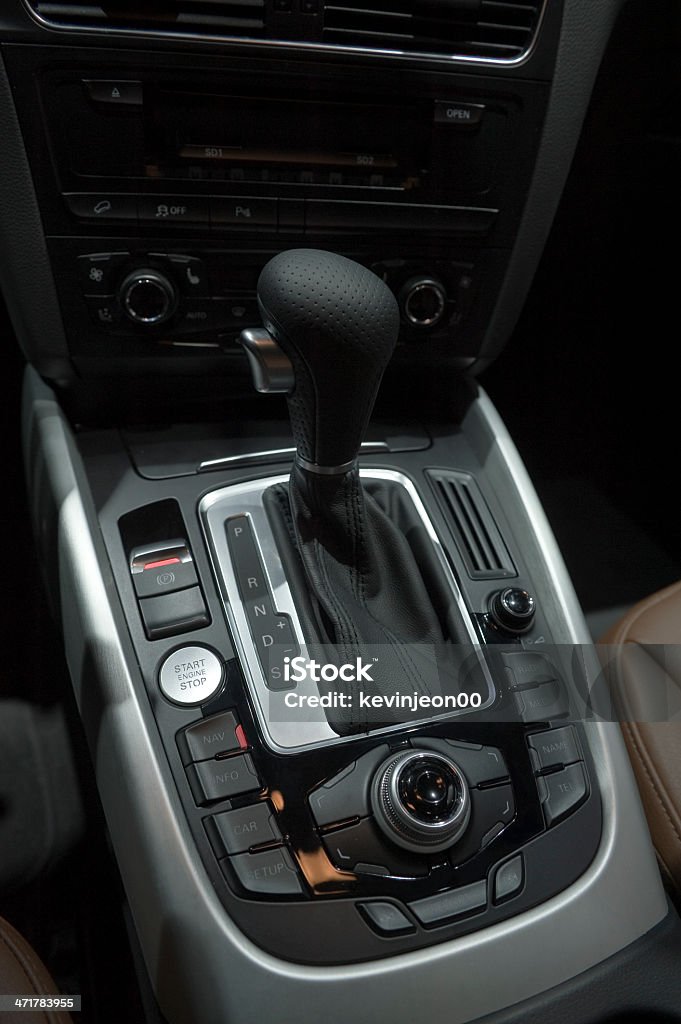 Car Gear Shift The gearshift on a modern luxury car. Car Stock Photo