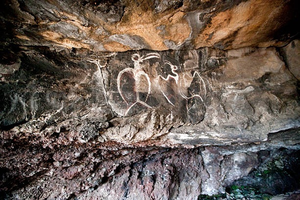 Prehistoric Paints in Eatser Island Prehistoric paints of "Manutara" in a cave in Easter Island. easter island cave stock pictures, royalty-free photos & images
