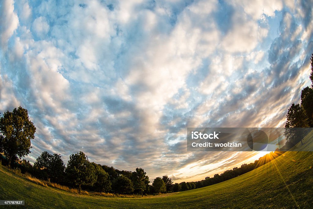 London Park Primrose Hill nuvoloso al tramonto - Foto stock royalty-free di Fish-eye