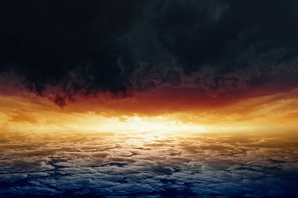 Dramatic sunset Dramatic background - red sunset, glowing horizon, dark clouds apocalypse stock pictures, royalty-free photos & images