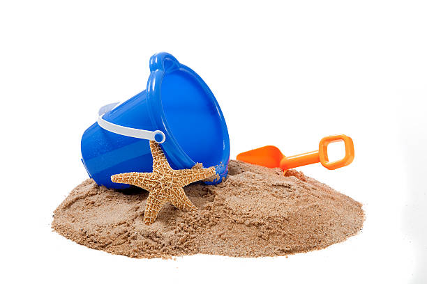 istock Bucket on beach with a shovel and starfish 471790137