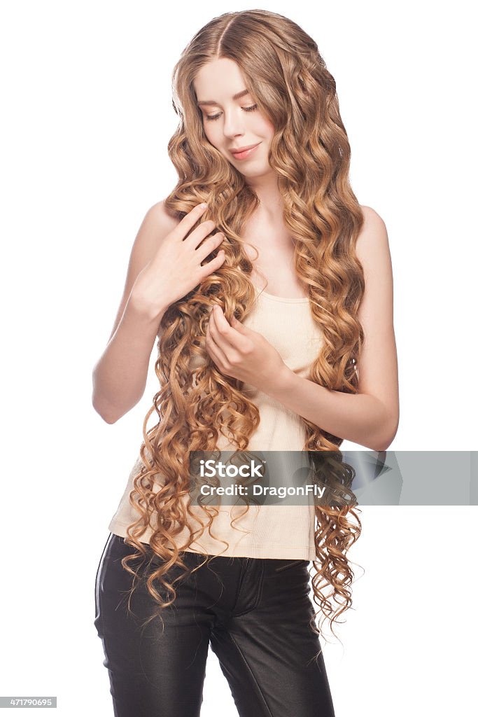 여자의 긴 모발, 꼬불꼬불한 - 로열티 프리 곡선 스톡 사진