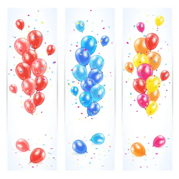 Vector illustration of Three banners with colorful balloons