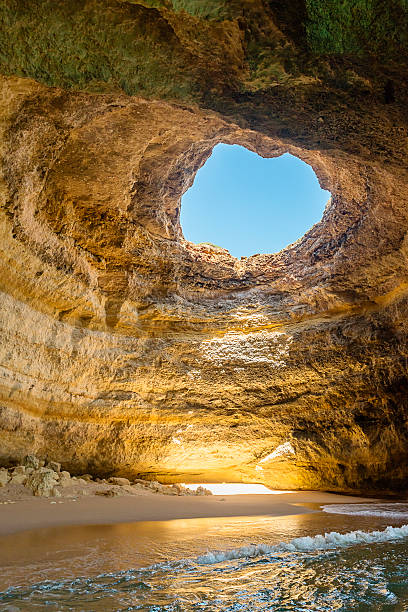 The interior of a cave on the coast of Algarve, Portugal stock photo