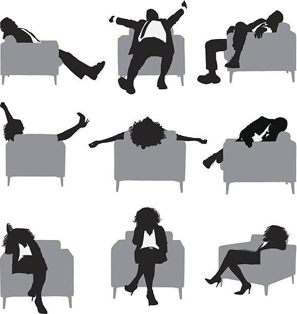 Silhouettes of people sitting in an armchair Silhouettes of people sitting in an armchairhttp://www.twodozendesign.info/i/1.png man sleeping chair stock illustrations