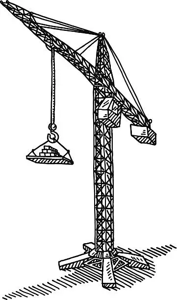 Vector illustration of Construction Crane Drawing