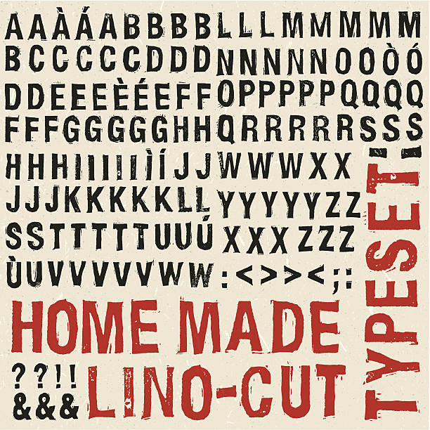 home made woodcut typeset - grunge görüntü tekniği illüstrasyonlar stock illustrations