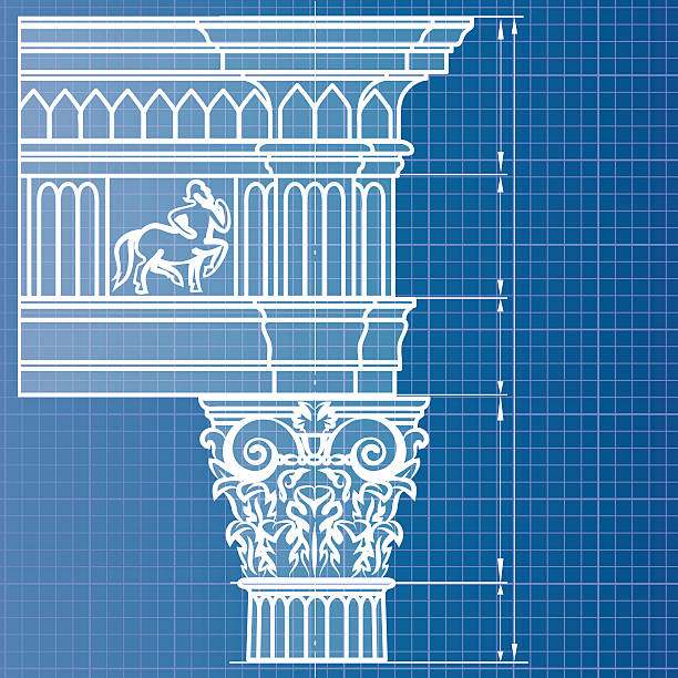 колонна план здания - romanesque stock illustrations