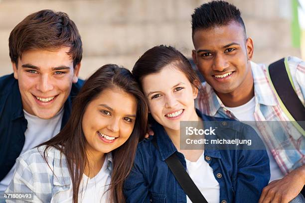 Group Of Teen High Shcool Students Stock Photo - Download Image Now - High School Student, Group Of People, Multiracial Group