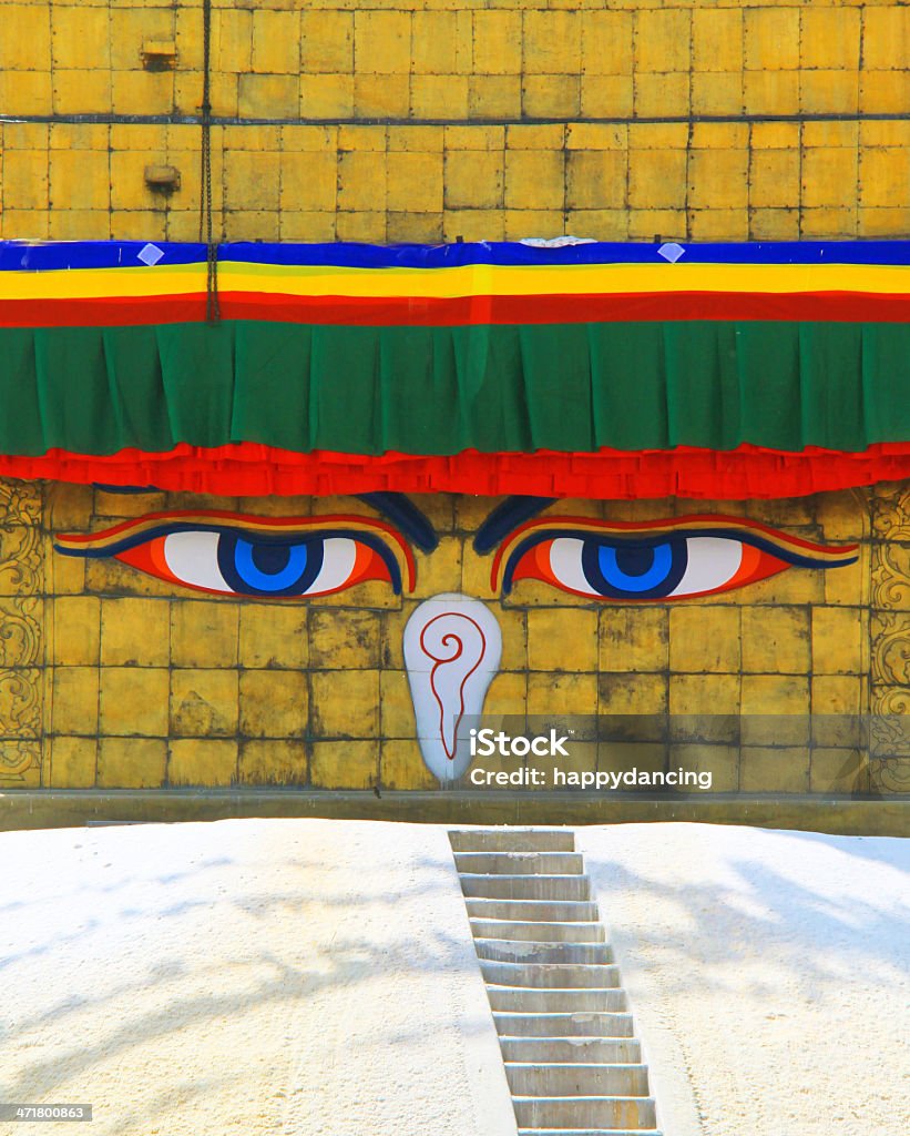 Nahaufnahme widsom Augen Boudhanath Stupa in Kathmandu, Nepal - Lizenzfrei Architektur Stock-Foto