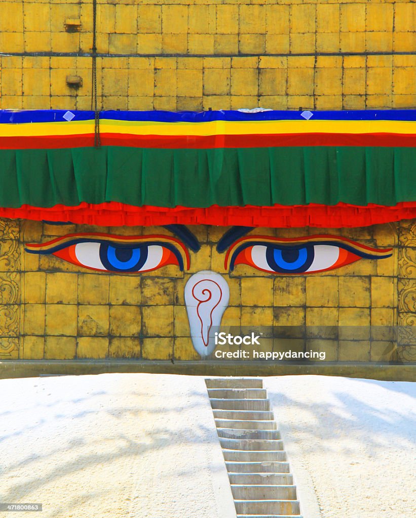 Chiudere up occhi di widsom Boudhanath Stupa, Kathmandu, Nepal - Foto stock royalty-free di Antico - Condizione