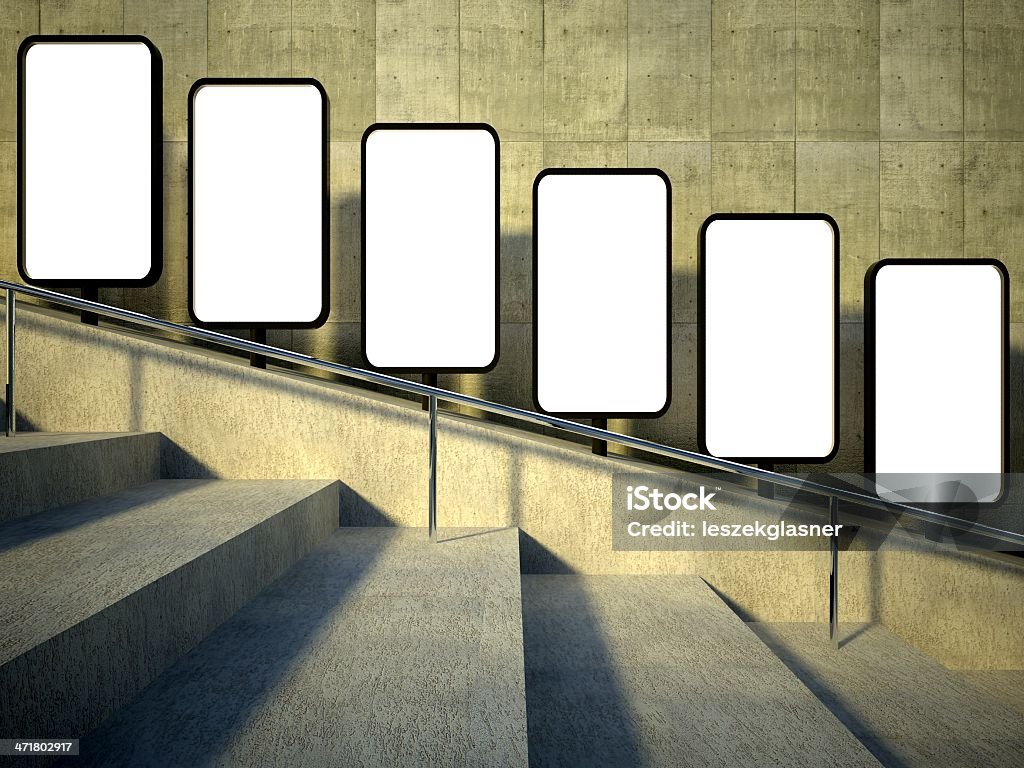 3 d blanco street Publicidad en vallas publicitarias, las escaleras - Foto de stock de Acera libre de derechos