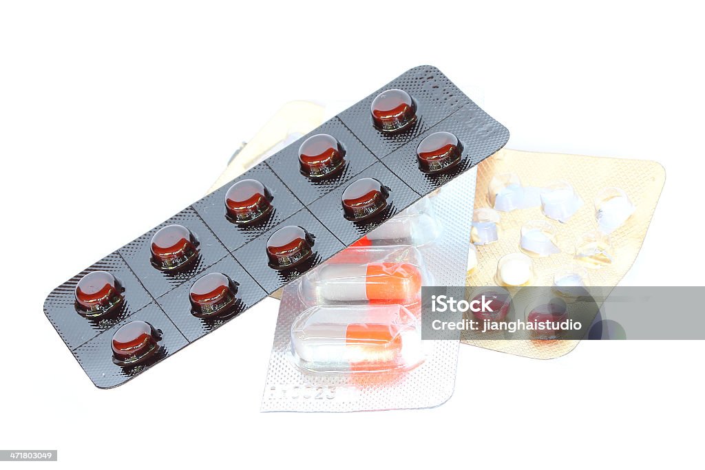 Medicina pillole e capsule confezionate in blister - Foto stock royalty-free di Antibiotico