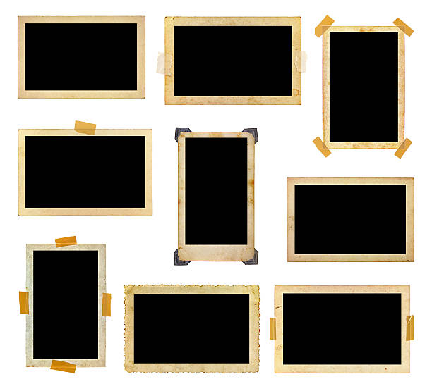 A set of vintage photo frames with the photo space blank Set of vintage photos on a white background adhesive tape photos stock pictures, royalty-free photos & images
