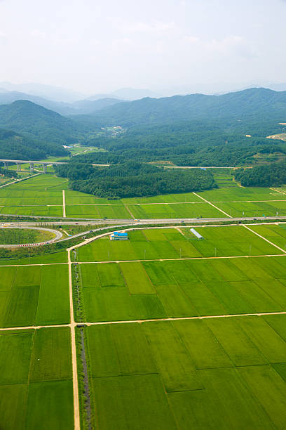 Gangwon-do, which is in the northeast of South Korea, seen from a plane.
