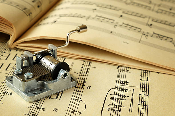 Hurdy-gurdy and music sheets Hurdy-gurdy on music sheets background hurdy gurdy stock pictures, royalty-free photos & images