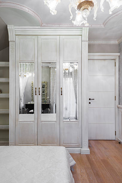 istock White wardrobe with mirrors in bedroom interior 471811828