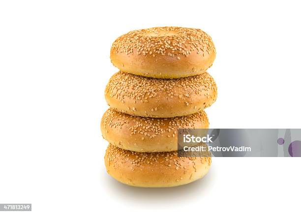 Sesame Seed Bagels Isolated On White Background Stock Photo - Download Image Now - Bagel, Breakfast, Food
