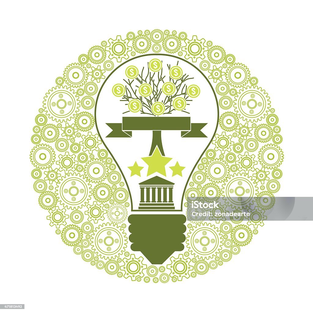 bulb surrounded by a gear bulb surrounded by a gear, finances,  coins, award, gold, a tree coins, with tree of power and ambition, money, banking, media, social networks, SEO, digital marketing, digital communication. Concept. Very easy to manipulate, the elements are in different layers. Vector illustration - file (10 version). 2015 stock vector