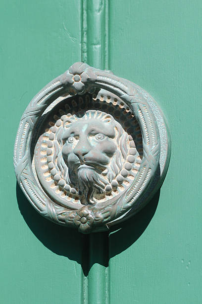 istock Light Green Door with lion's head door knocker 471813620