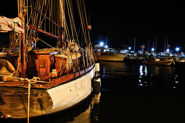 Cadimare, sailing boat moored at night stock photo