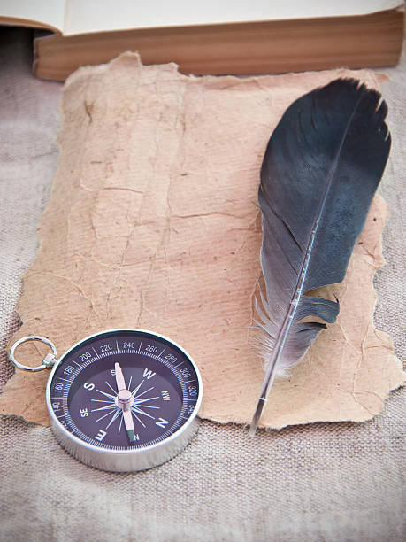 istock old paper, compass on the background of old cloth 471816468
