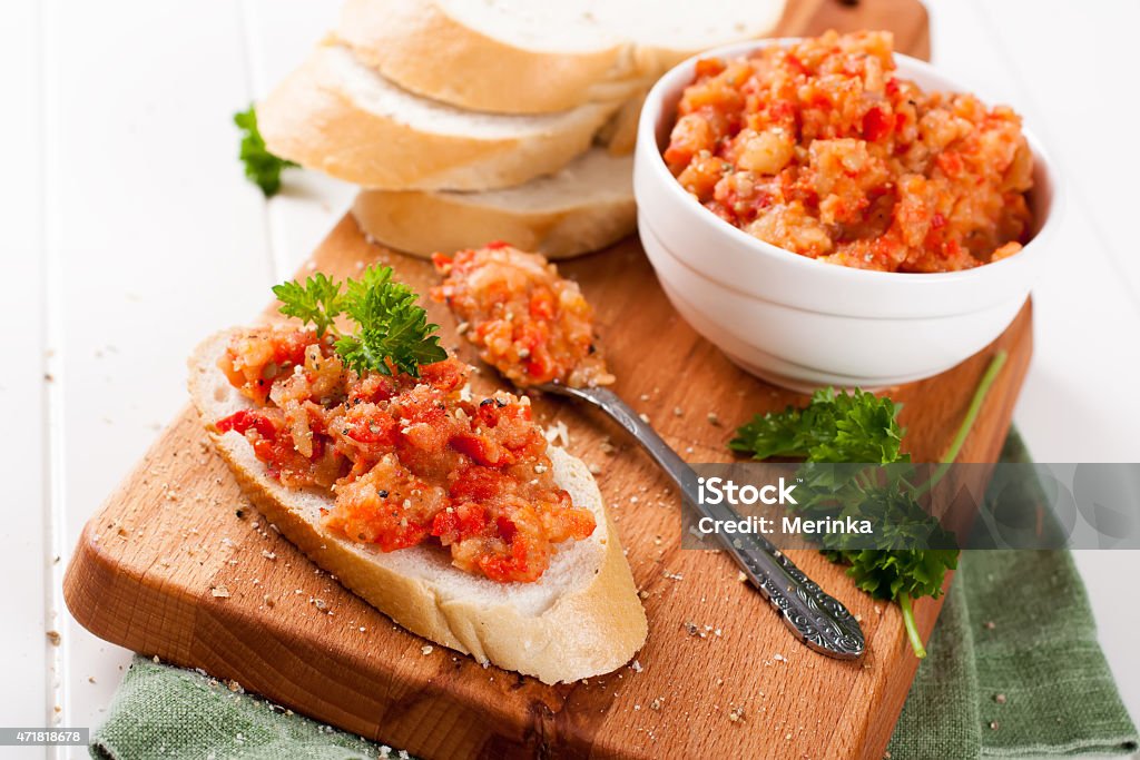 Open sandwich with eggplant salad Open sandwich with eggplant salad and parsley 2015 Stock Photo