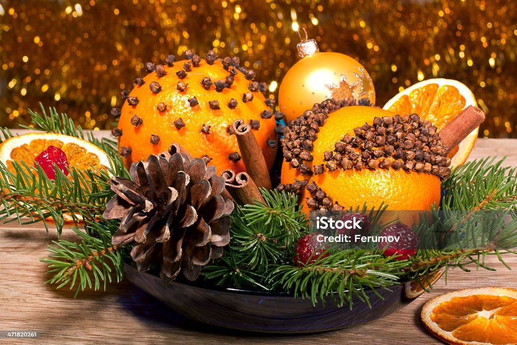 Composição decorativa de Natal com laranja pomanders fechar ap - Royalty-free Caixa Aromática Foto de stock