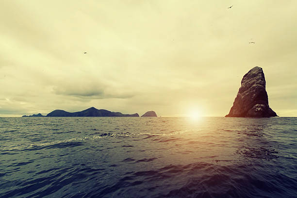 St Kilda Archipeleago Sunset over the islands of St Kilda Archipeleago, Outer Hebrides, Scotland. boreray and stac lee stock pictures, royalty-free photos & images