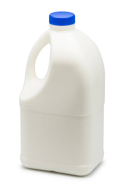 Gallon of milk with blue cap on top stock photo