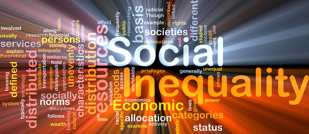 Background text pattern concept wordcloud illustration of social inequality glowing light