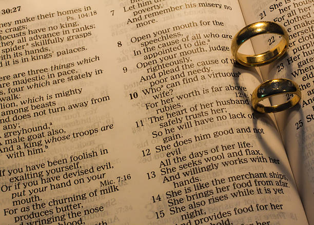 istock wedding rings making heart shaped shadows on bible pages 471829433
