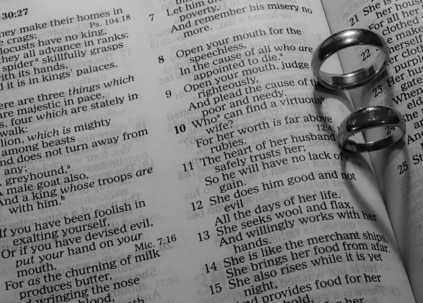istock wedding rings making heart shaped shadows on bible pages 471829439