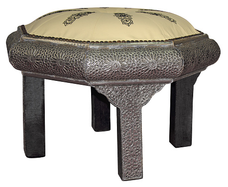Arab stool made ​​of leather, wood and silver ornaments