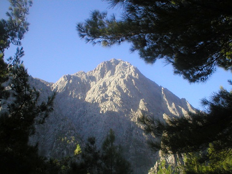 Imposing Mount Volakis at the top of Samaria Gorge, a 16 km long gorge on the western side of Crete island.