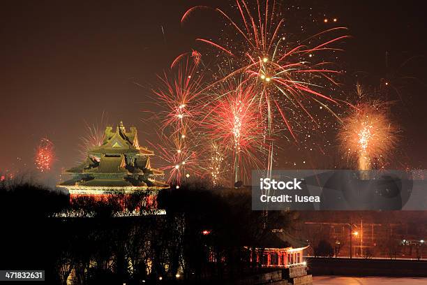 Happy New Year At Forbidden City In Beijing China Stock Photo - Download Image Now - China - East Asia, Chinese New Year, Firework - Explosive Material