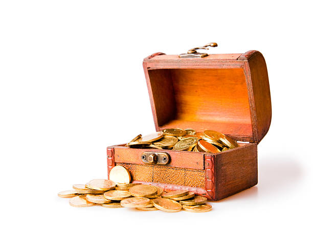 istock Wooden chest  filled with coins 471833150